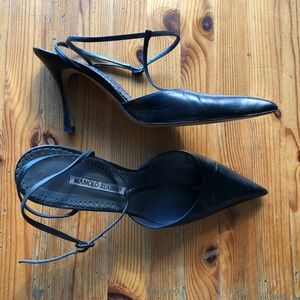 Manolo Blahnik black ankle strap heels size 39